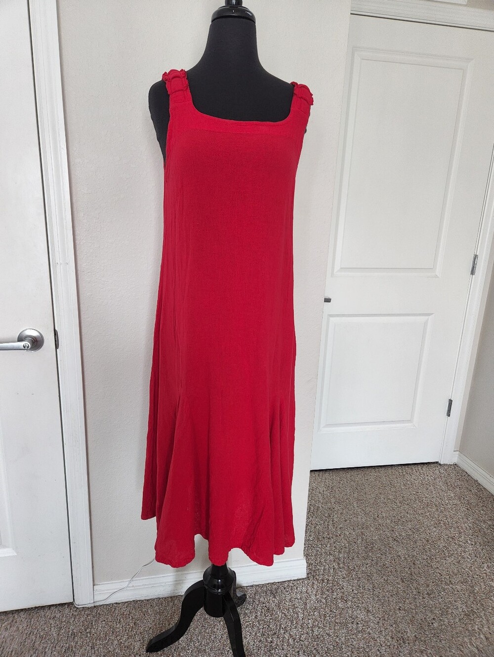 Oh My Gauze! Red Sleeveless Maxi with Square Neck and Knot-Strap Detail